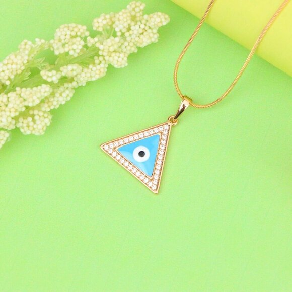 "Triangle Evil Eye Pendant in Rose Gold with CZ Accents, XPPT1394 - Picture 3 of 13